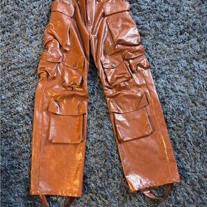 Toffee Leather Cargo Pants
